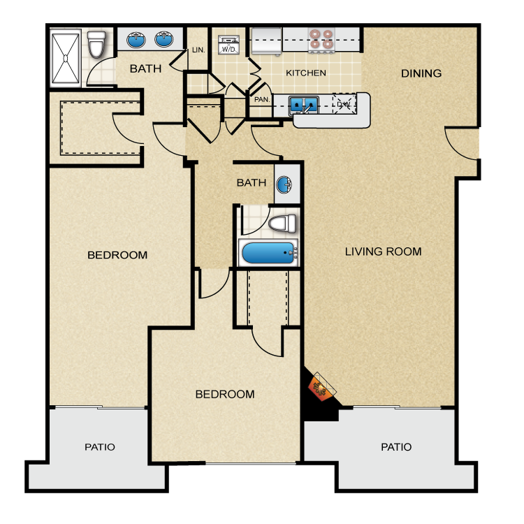 Floor plan image of Plan D 2 Bed 2 Bath