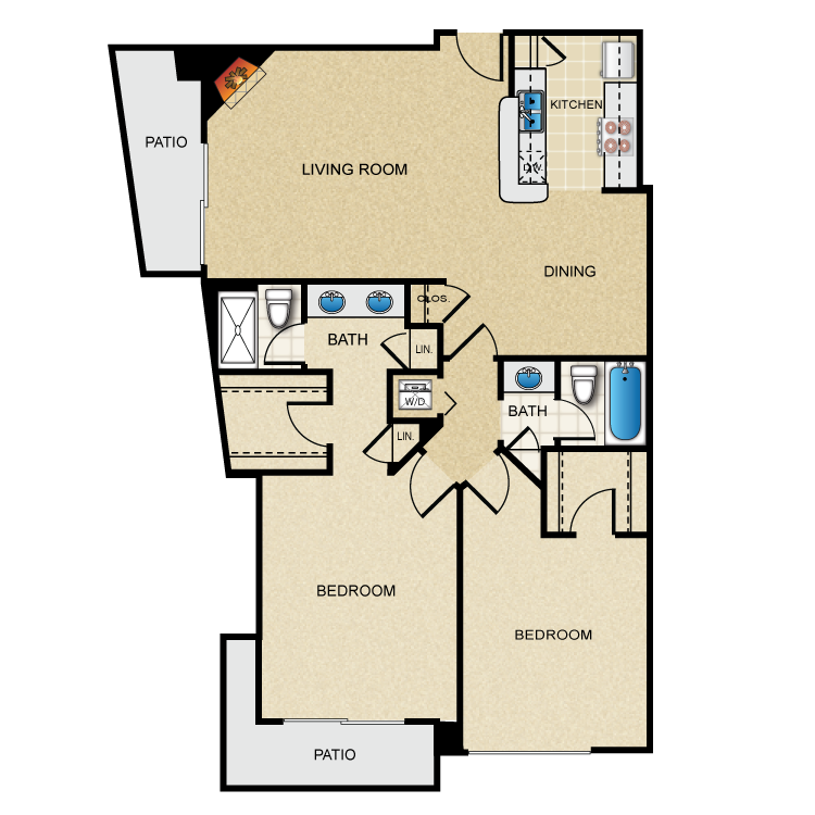 Floor plan image of Plan E 2 Bed 2 Bath