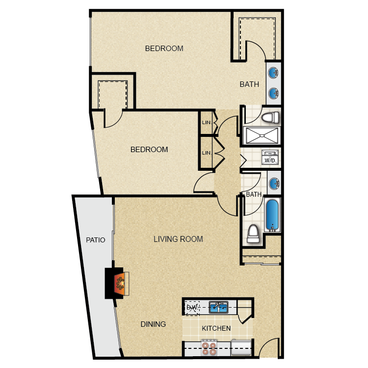 Floor plan image of Plan F 2 Bed 2 Bath