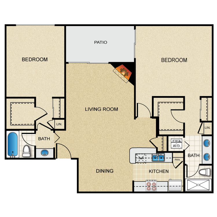 Floor plan image of Plan G 2 Bed 2 Bath