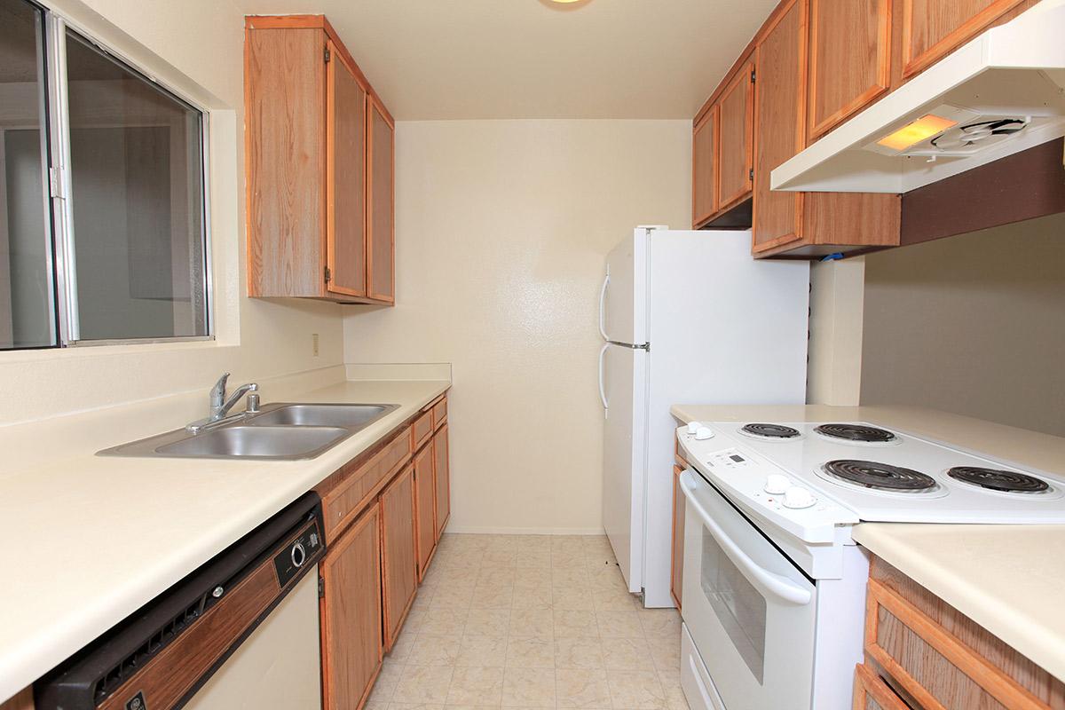 a kitchen with a stove sink and refrigerator