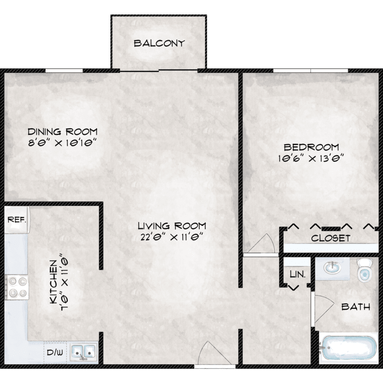1x1 floor plan image