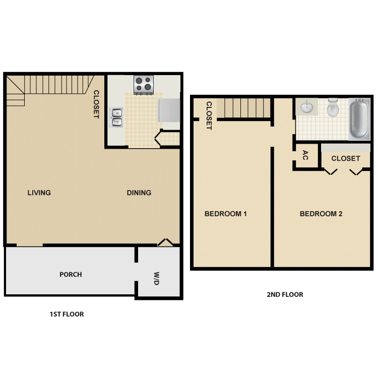 Floor plan image of 2 Bed 1 Bath Townhouse Large