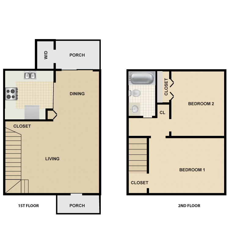 Floor plan image of 2 Bed 1 Bath Townhouse