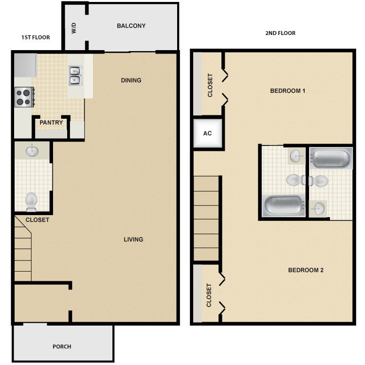 Floor plan image of 2 Bed 2.5 Bath
