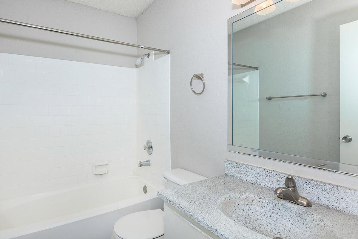 a room with a sink and a mirror