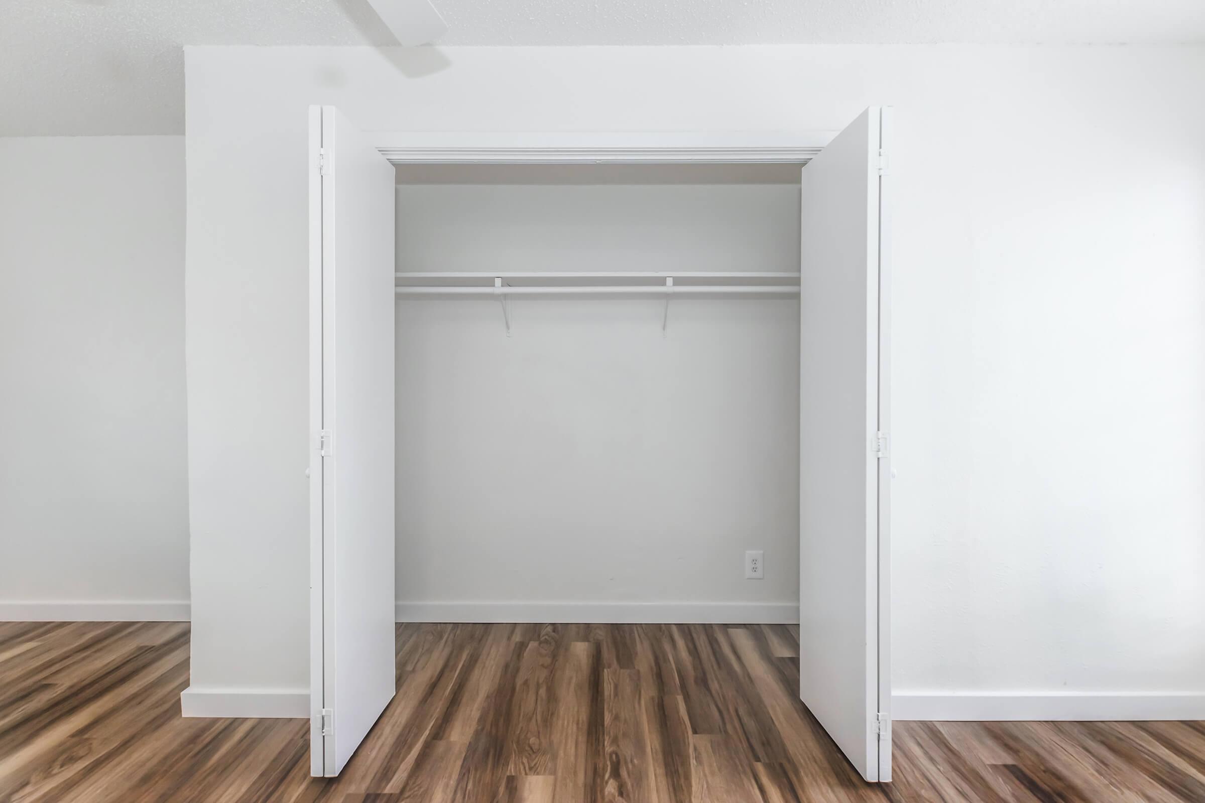 a wooden door in a room