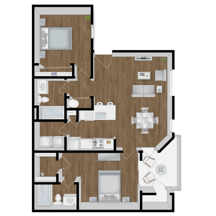 2 Bed 2 Bath floor plan image