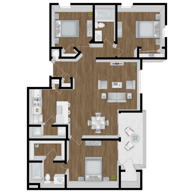 3 Bed 2 Bath floor plan image