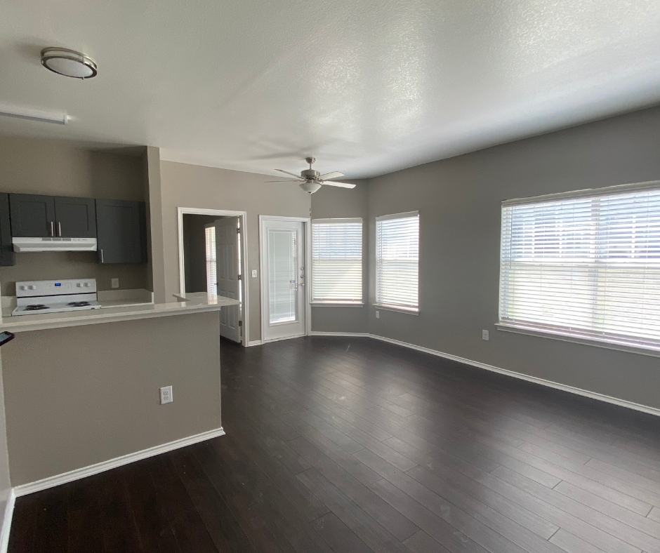 Dining room and living room with wooden floors