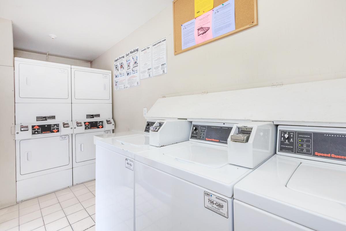 Washers and dryers in community laundry room