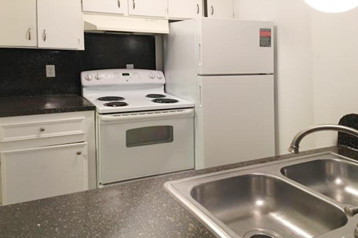 Kitchen with black backsplash