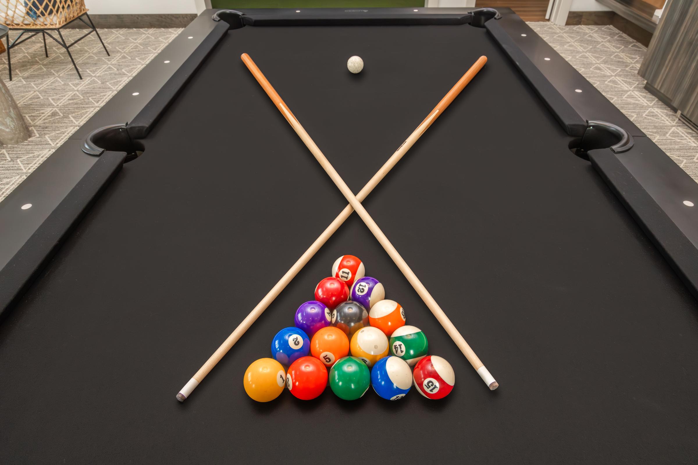 a table with a ball in a room