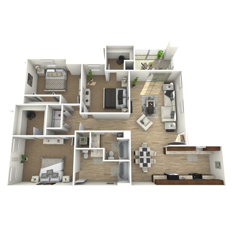 Plan B, a 3 bedroom 2 bathroom floor plan.