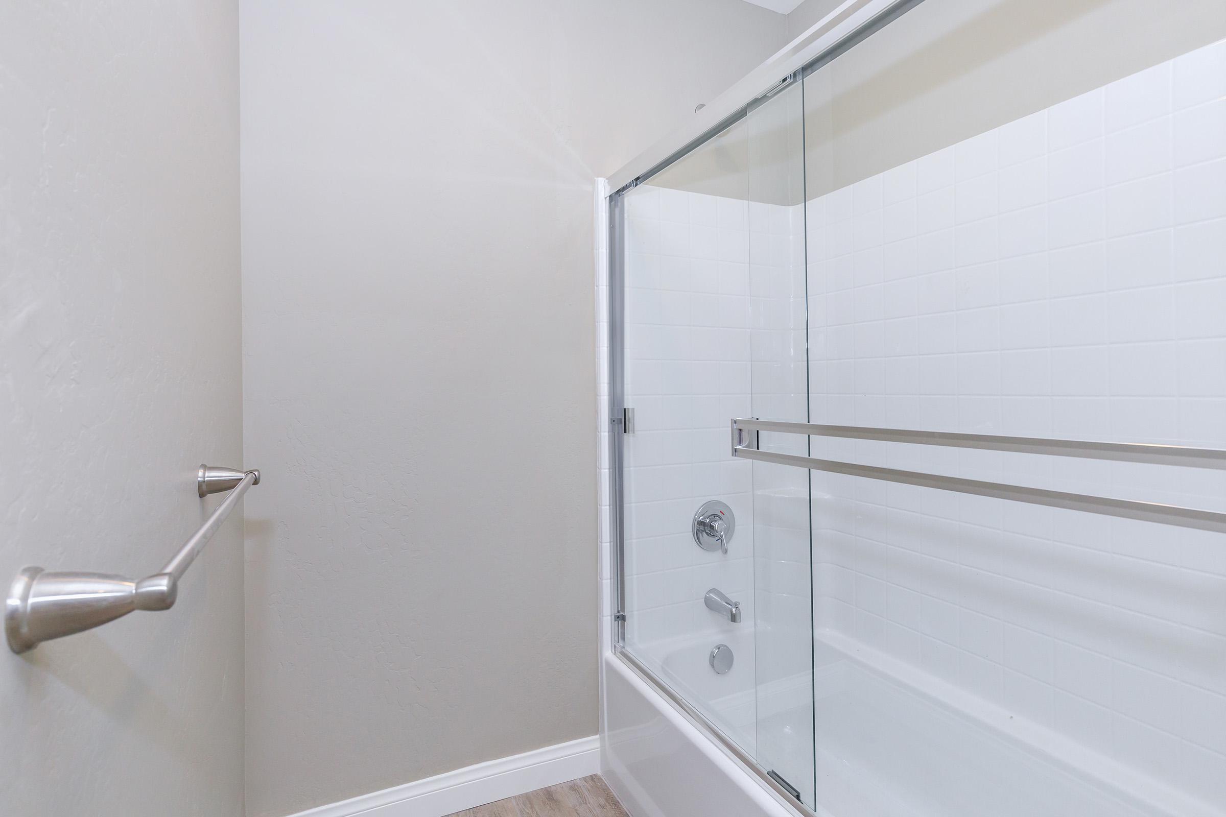 Bathroom shower with sliding glass shower doors