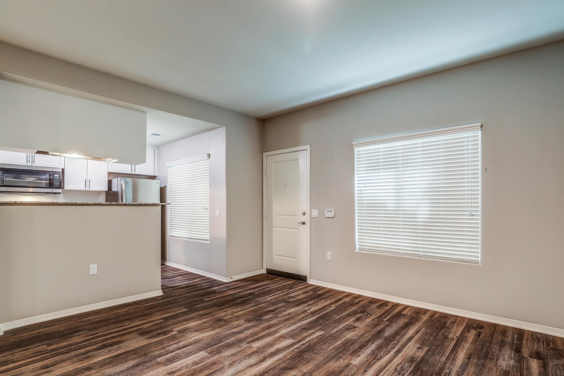 a bedroom with a large mirror