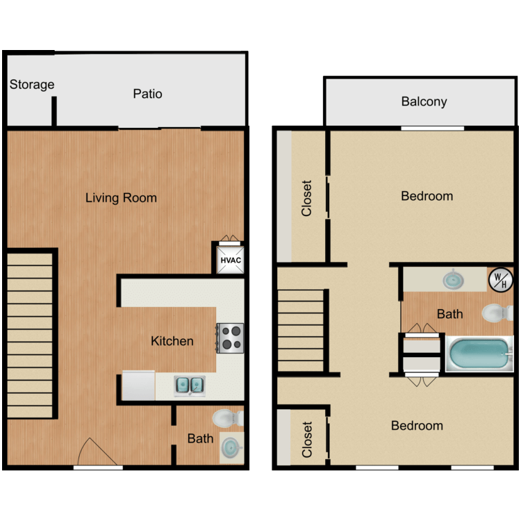 Floor plan image of 2 Bed 1.5 Bath