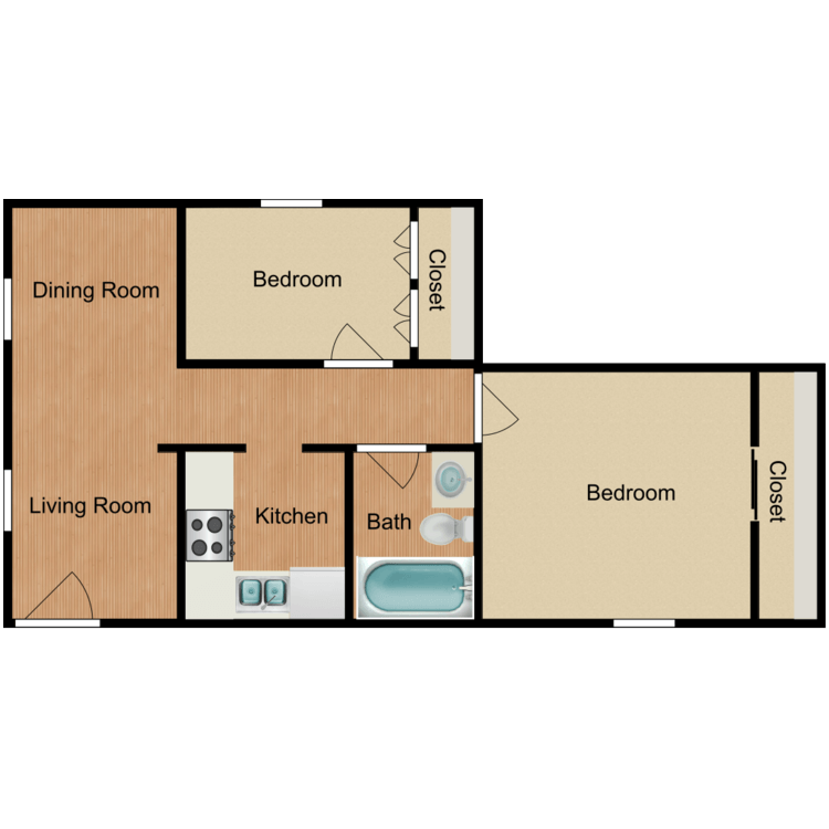 Floor plan image of 2 Bed 1 Bath