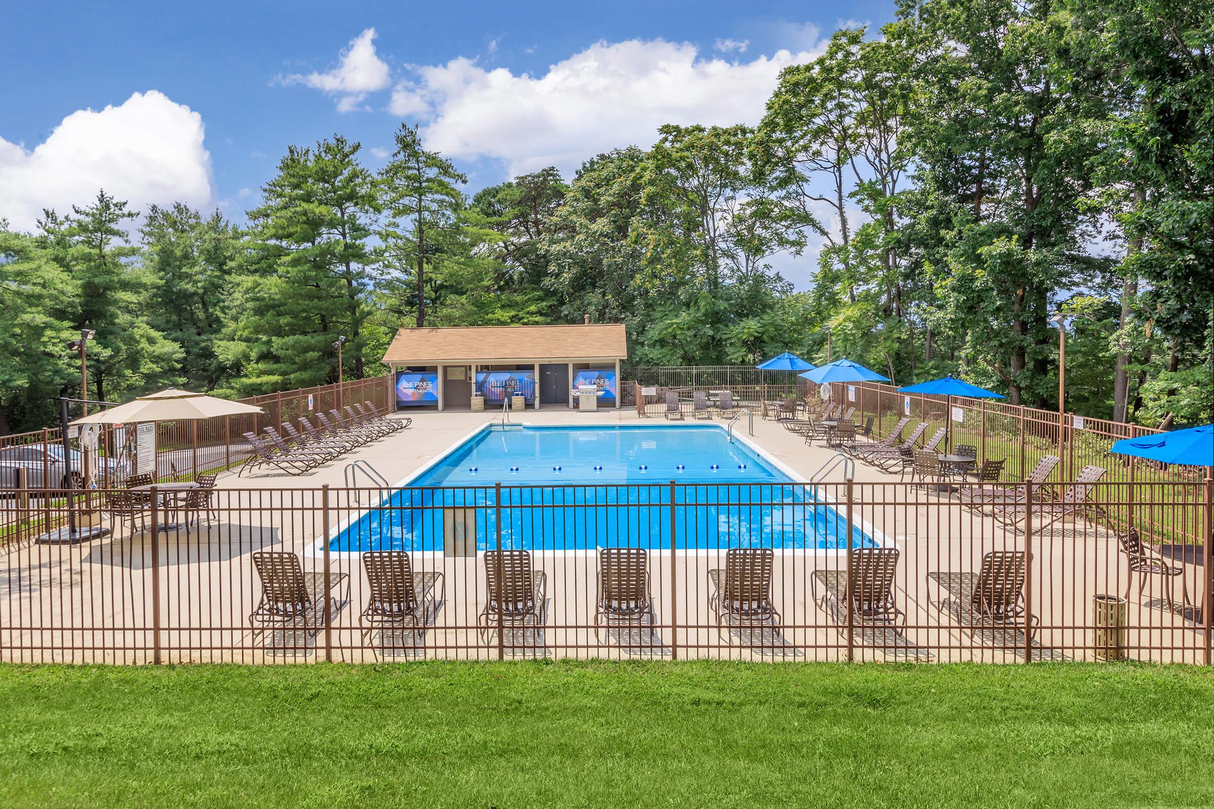 a large lawn in front of a fence