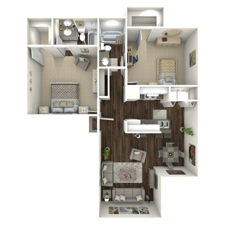 Floor plan image of B2W 2 Bed 2 Bath
