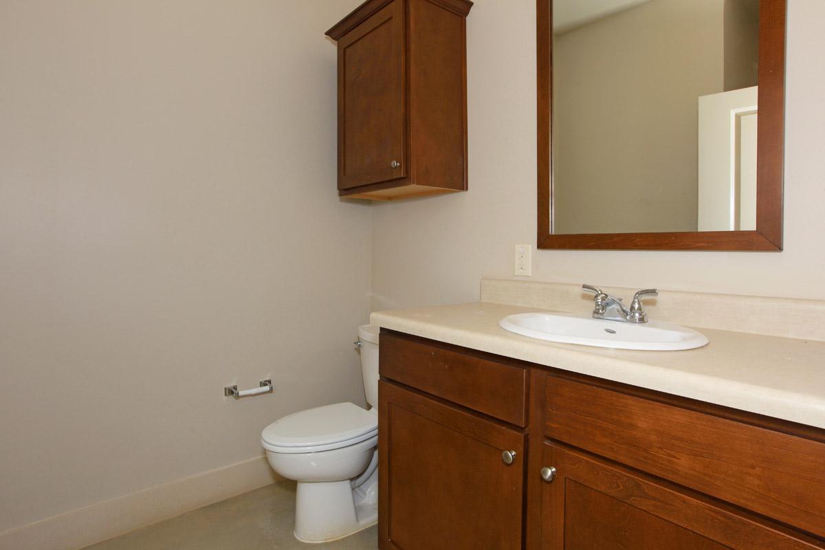 a white sink sitting under a mirror