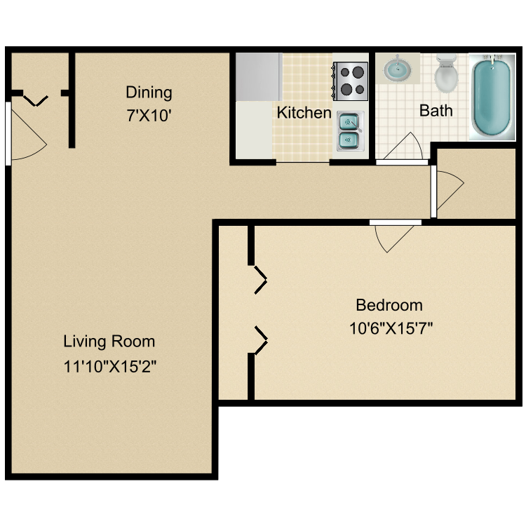 Floor plan image of 1 Bed 1 Bath
