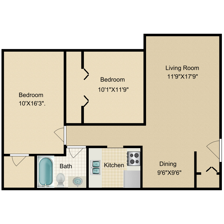 Floor plan image of 2 Bed 1 Bath