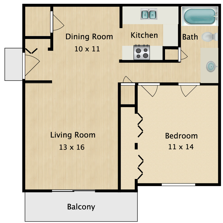 Floor plan image of 1 Bed 1 Bath