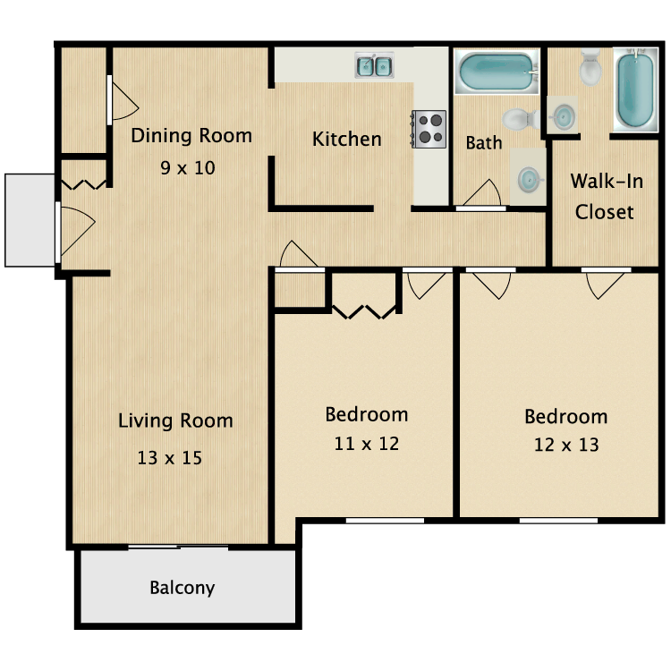 Floor plan image of 2 Bed 2 Bath
