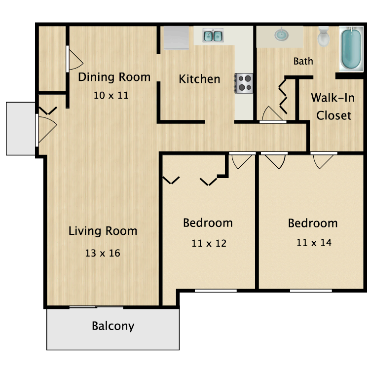 Floor plan image of 2 Bed 1 Bath