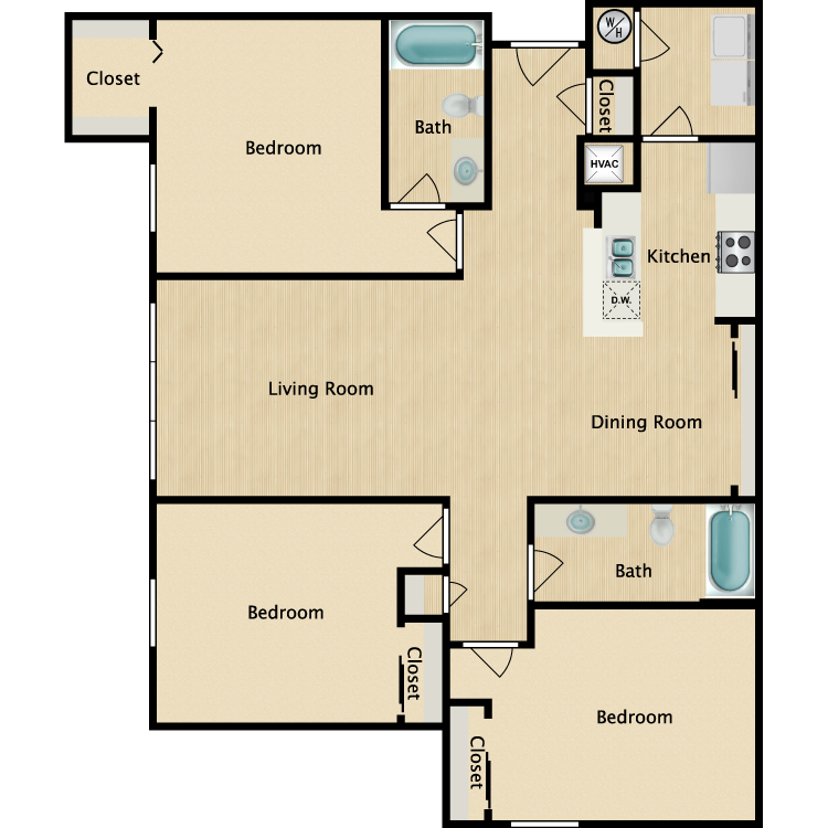 Floor plan image of 3 Bed 2 Bath