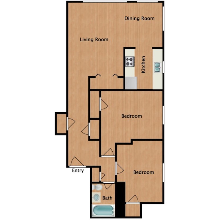Floor plan image of Rainier 2 Bedroom 1 Bath