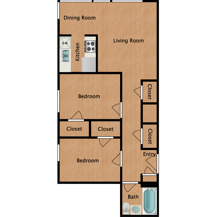 Floor plan image of Cascade 2 Bedroom 1 Bath