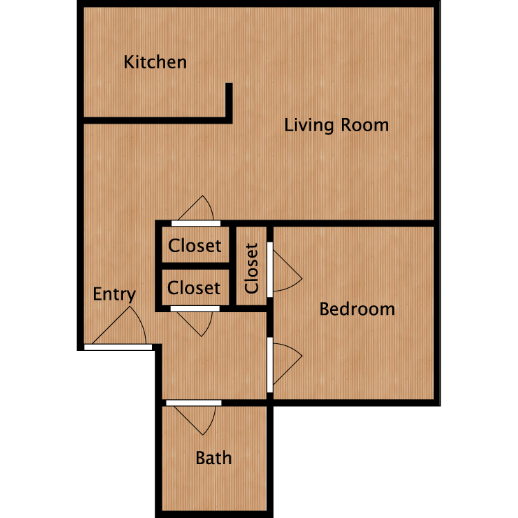 Floor plan image of Cedar 1 Bedroom 1 Bath
