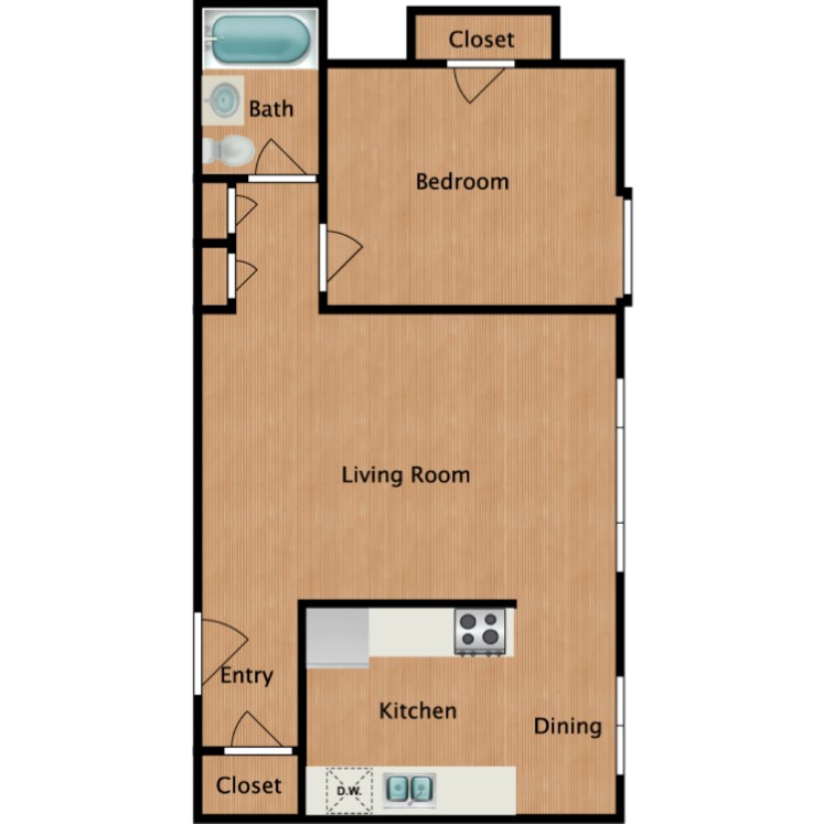 Floor plan image of Maple 1 Bedroom 1 Bath