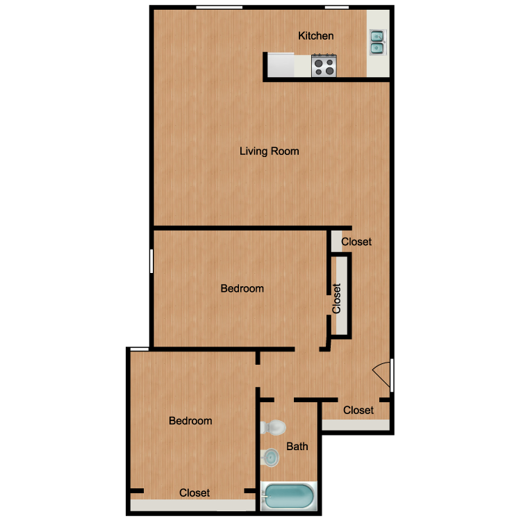 Floor plan image of Mt. Baker 2 Bedroom 1 Bath