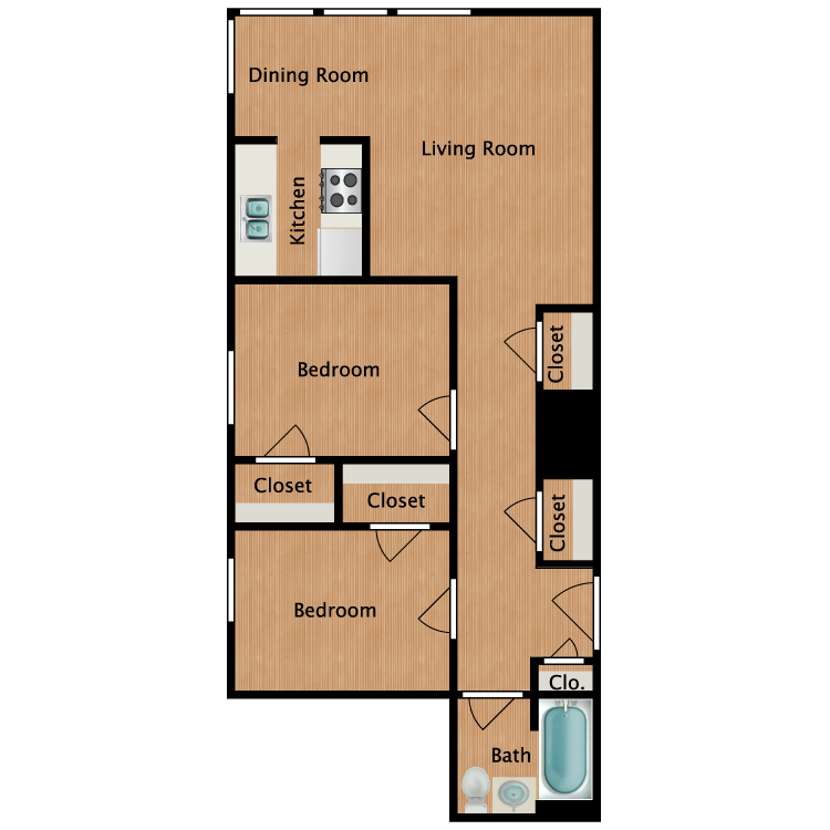 Floor plan image of Olympic 2 Bedroom 1 Bath