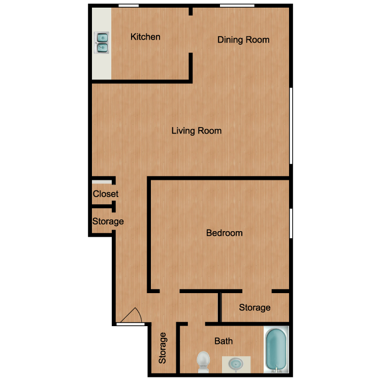 Floor plan image of Spruce 1 Bedroom 1 Bath