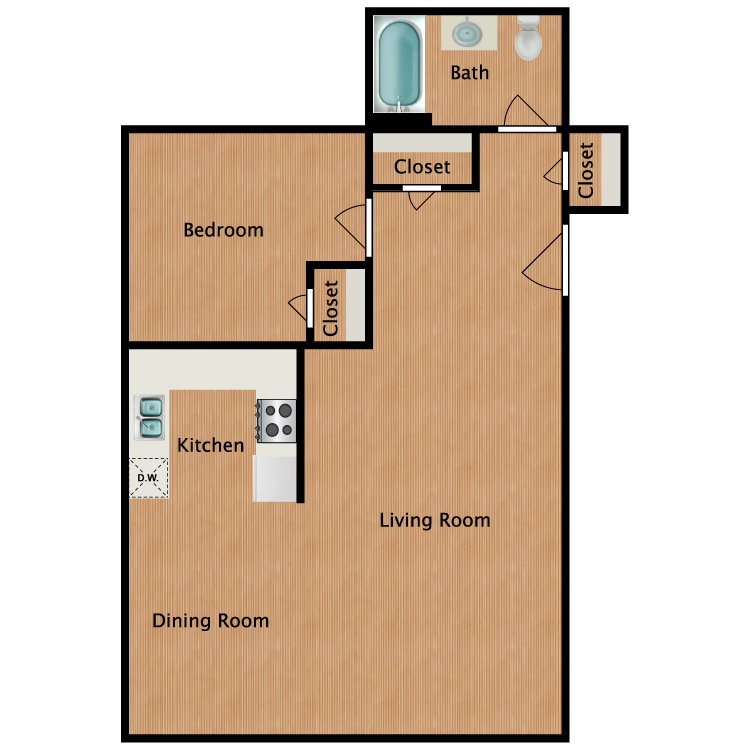 Floor plan image of Western Hemlock 1 Bedroom 1 Bath
