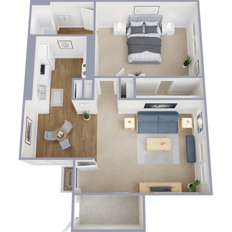 1 Bed 1 Bath, a 1 bedroom 1 bathroom floor plan.