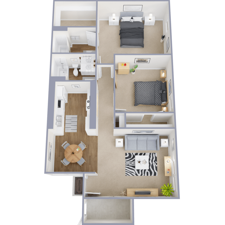 2 Bed 2 Bath, a 2 bedroom 2 bathroom floor plan.