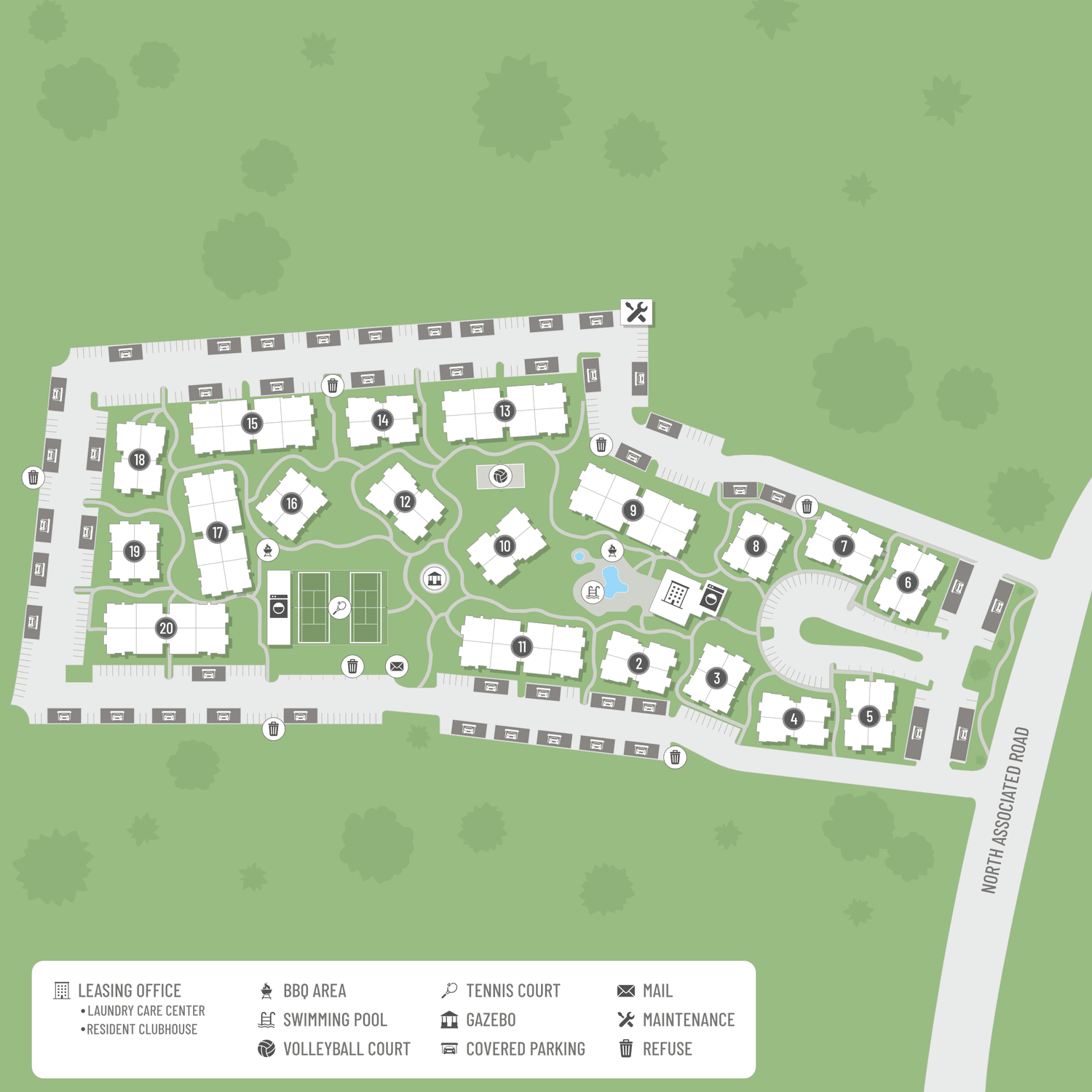 Near Orange Fwy and E Lamber Road and E Birch Street we have tennis courts and a pool.