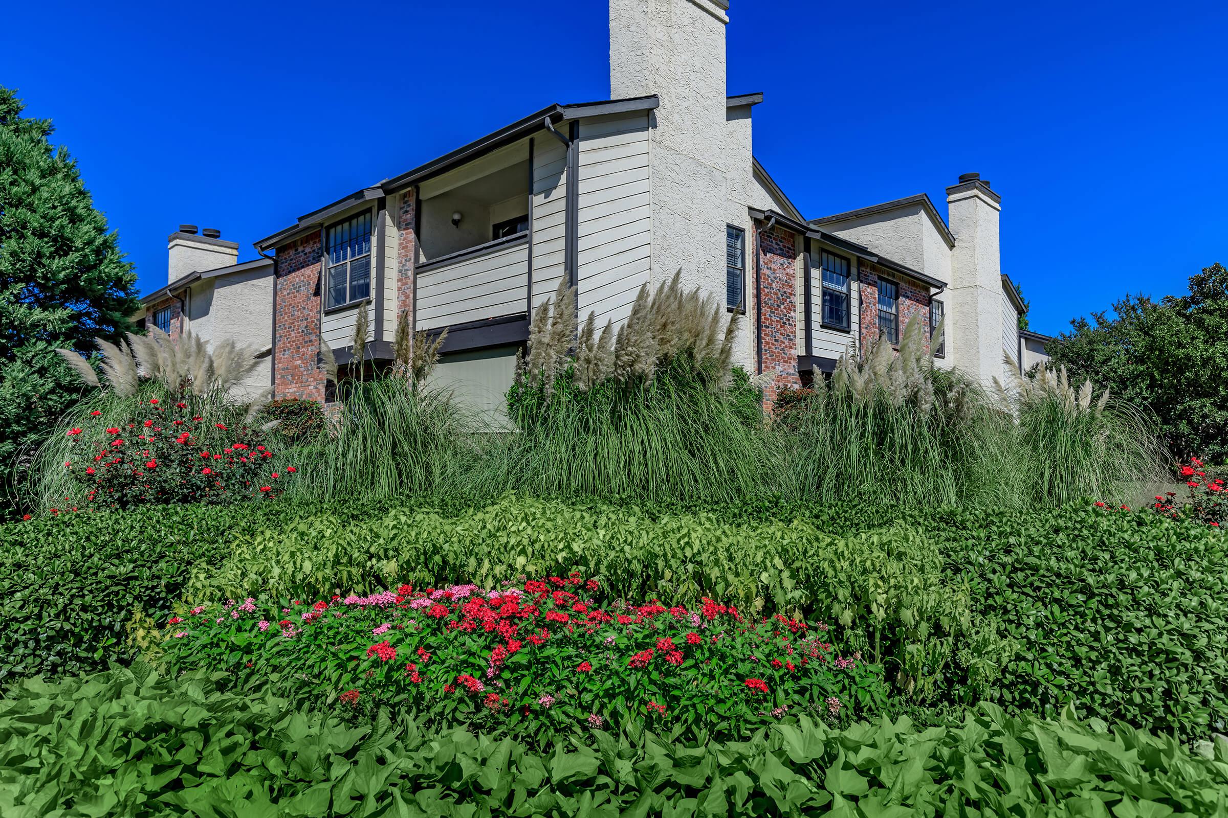 community building with green plants