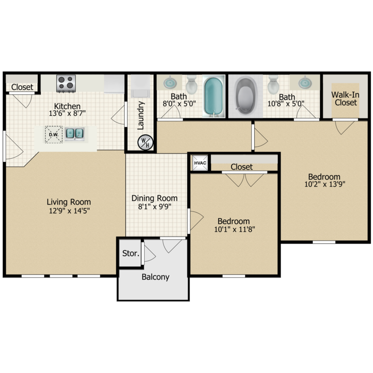 2 Bedroom floor plan image