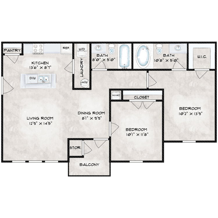 2 Bedroom floor plan image