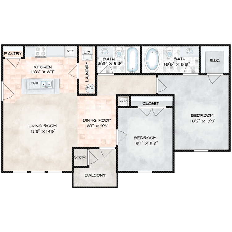 2 Bedroom floor plan image