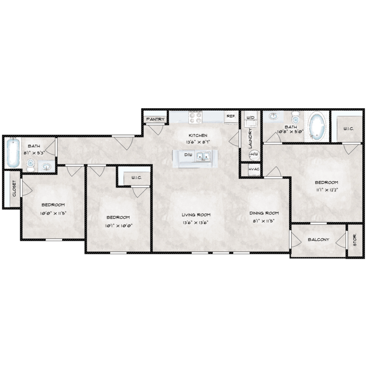 3 Bedroom floor plan image