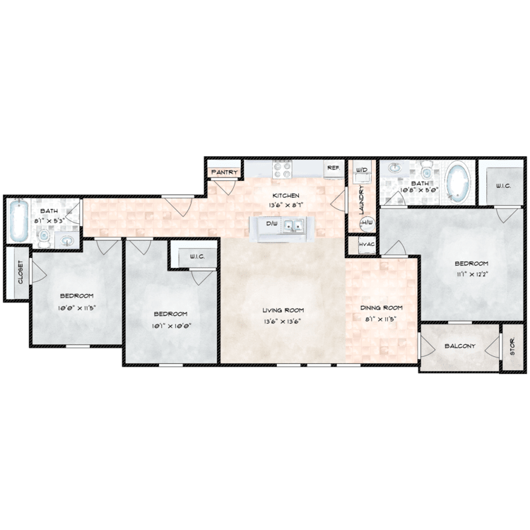 3 Bedroom floor plan image