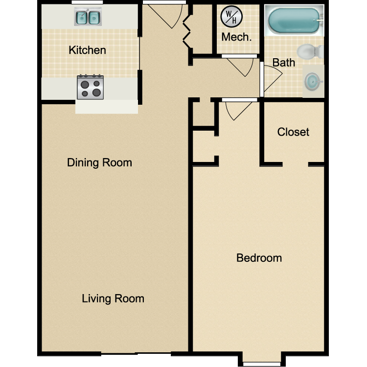 Floor plan image of 1 Bed 1 Bath A