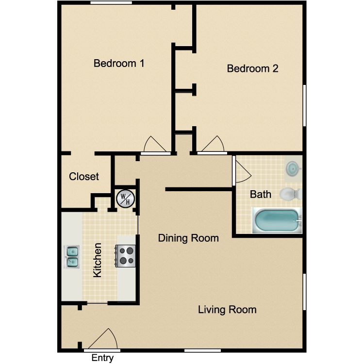 Floor plan image of 2 Bed 1 Bath